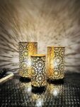 Go Hooked Bulb Base B-22 Stylish Decorative Bedside Table Lamps for Home Decor, Bedroom, Living Room, Romantic Reading Room (Golden), Set of 3