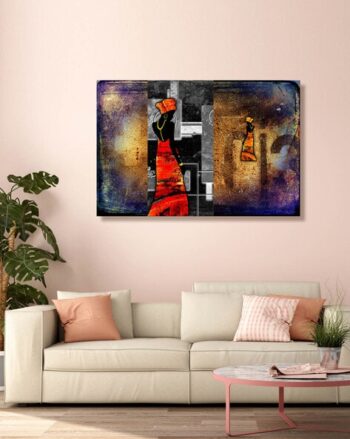 Blue and red traditional woman canvas painting