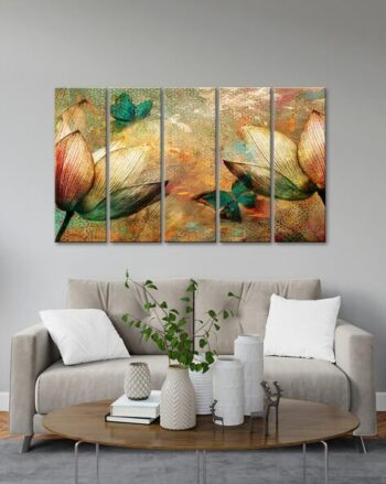 Abstract Flowers Five Panel Wall Painting