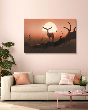 Deer & Sun Canvas Wall Art