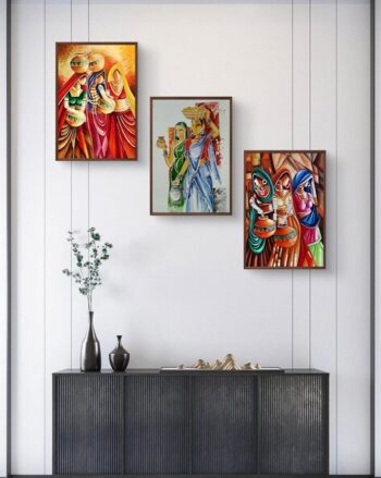 Traditional Rajasthani Print 3-Piece Wall Art Painting