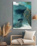 Canvas Painting with Golden Lines & Teal Shades Framed Canvas Wall Art Painting