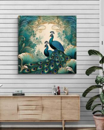 Peacocks in Flourishing Foliagee Canvas Wall Art  Painting