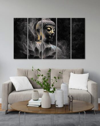 Lord Buddha Five Panel Wall Painting