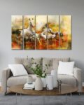 Running Horse Five Panels Wall Painting