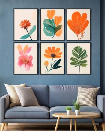Set of 6 Floral Canvas Wall Art Paintings
