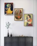 Shahjahan & Lady with Pigeon Print 3-Piece Wall Art Painting
