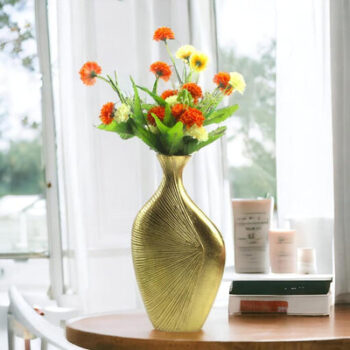 Elegant Gold Curved Flower Vase without Flower | 8 x 3 x 14 inches