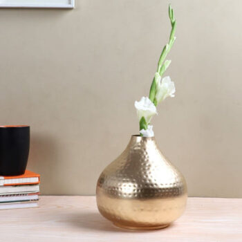 Unique Golden Hammered Flower Vase | 5 x 8 inches