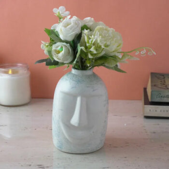 White and Blue Poker Face Ceramic Vase