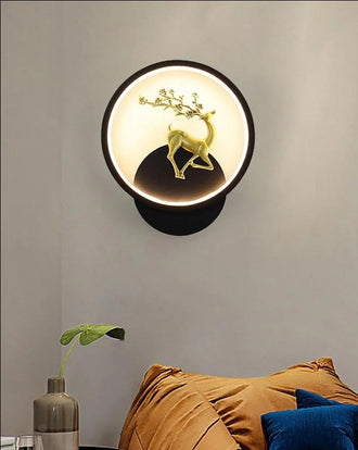 Round Led Deer Wall Light - Black