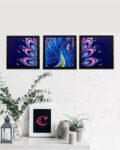 Set of 3 Peacock Feather Matt Textured UV Art Painting