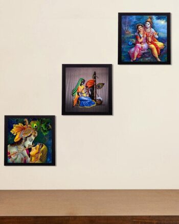 Set Of 3 Radha Krishna Square Wall Art