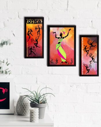 Set of 3 Tribal Theme Satin Matt Textured UV Art Paintings