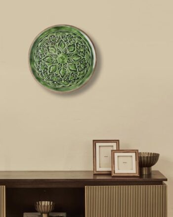 FabIndia Green Gulmohar Hand-Carved Wood Wall Plate