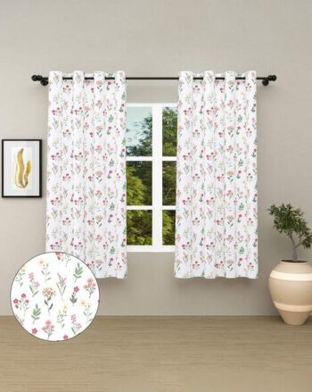 Set of 2 Floral Print Window Curtains with Chrome Eyelets