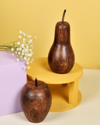 Set of 2 Decorative Achaman Mango Wood Pear & Apple Showpieces