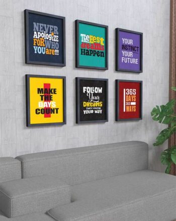 Set of 6 Typographic Print Wooden Wall Arts