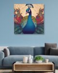 Peacock Print Wooden Canvas Painting 24" x 24"