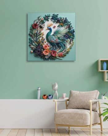 Peacock Canvas Wall Painting with Frame