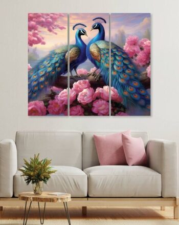 Peacock Print 3-Piece Canvas Wall Painting