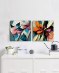 Set of 2 Floral Print Wooden Wall Art