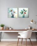Set of 2 Floral Square Wall Art Pantings