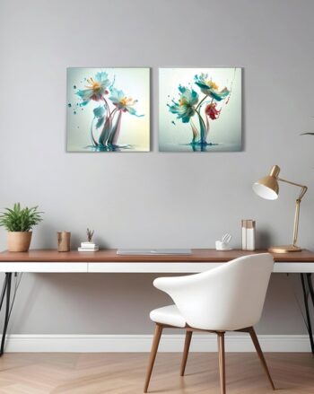 Set of 2 Floral Square Wall Art Pantings