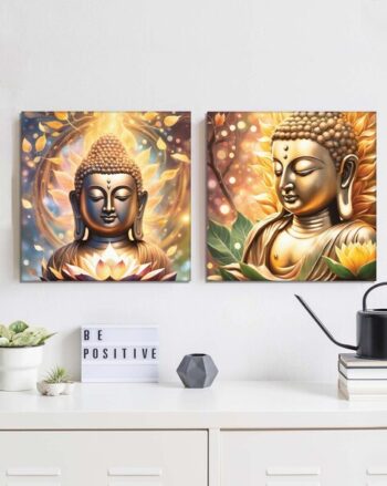 Set of 2 Lord Budha Print Wooden Wall Art