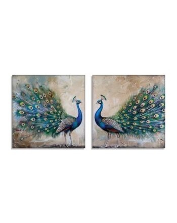 Set of 2 Peacock Square Wall Art Pantings