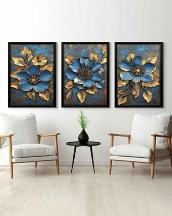 Set of 3 Floral Print Wall Arts