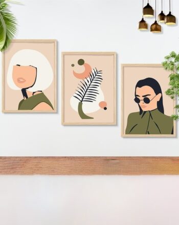 Set of 3 Modern Graphic Framed Wall Paintings