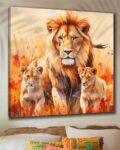Lion with Cubs Canvas Wall Painting