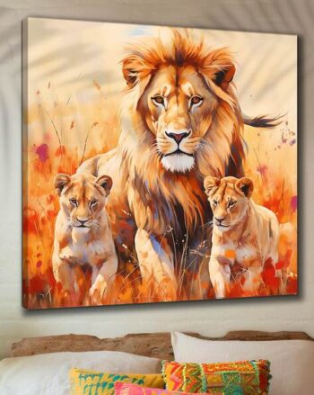 Lion with Cubs Canvas Wall Painting
