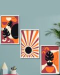 Multicoloured Set of 3 Printed Wall Paintings