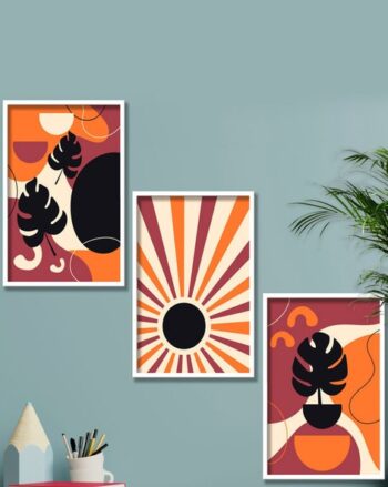 Multicoloured Set of 3 Printed Wall Paintings