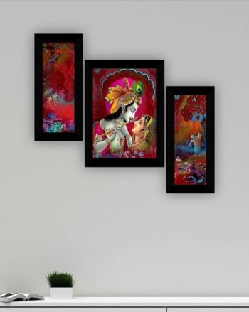 Set of 3 Radha Krishna Print Wall Paintings