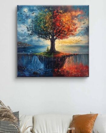 Wildlife Tree Print Wooden Framed Canvas Wall Painting