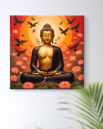 Wooden Framed Lord Buddha Canvas Wall Painting