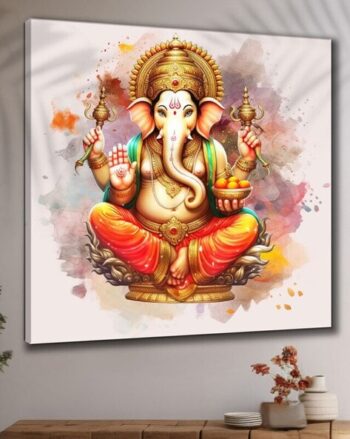 Wooden Framed Lord Ganesha Canvas Wall Painting