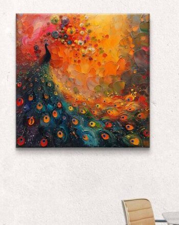 Wooden Framed Peacock Canvas Wall Painting