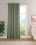 Premium jute natural feel fabric solid green color yarn weaved parda room darkening 1 pc window curtain 6 feet