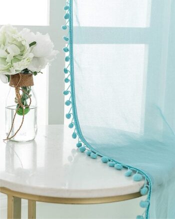 Set of 2 Pom-Pom Eyelets Window Curtains