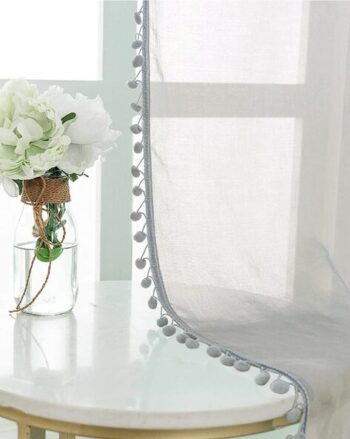 Set of 2 Window Curtains with Pom-Poms