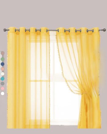 Set of 2 Window Curtains with Pom-Pom