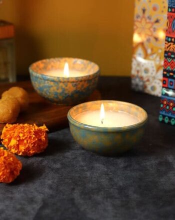 Set of 2 Textured Ceramic Candles