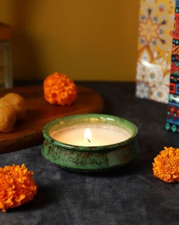 Foliage Green 6 Inch Ceramic Candle