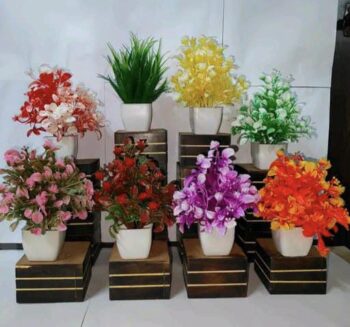 Set of 8 Artificial Plants for Home Decor or Office Decor | Flower & Plant Decor especially for Bed Room, Side Table, Entrance, Balcony, etc (Multicolour)